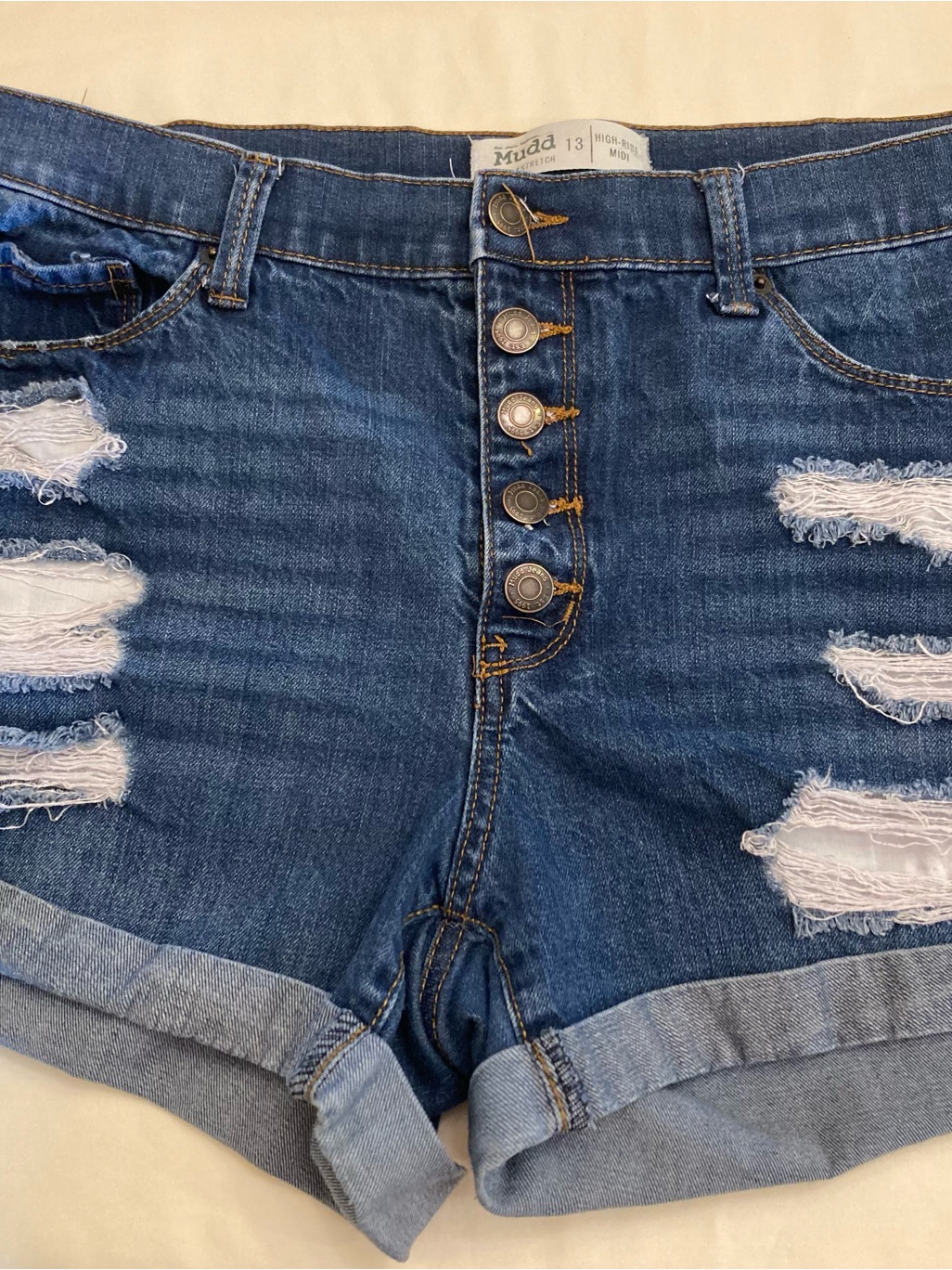 Mudd Flx Dark Blue Distressed High-Rise Denim Shorts Size 13